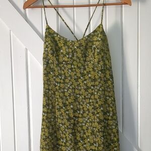 Express Green Floral Slip Dress with Yellow & White Accents